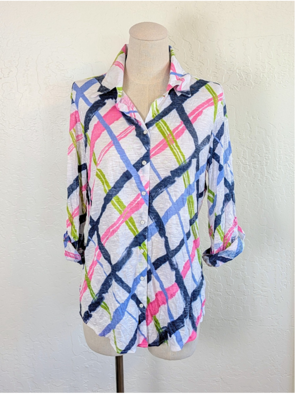 David Cline Crushed Button Down Shirt NWT Small Preppy Lightweight Travel Shirt